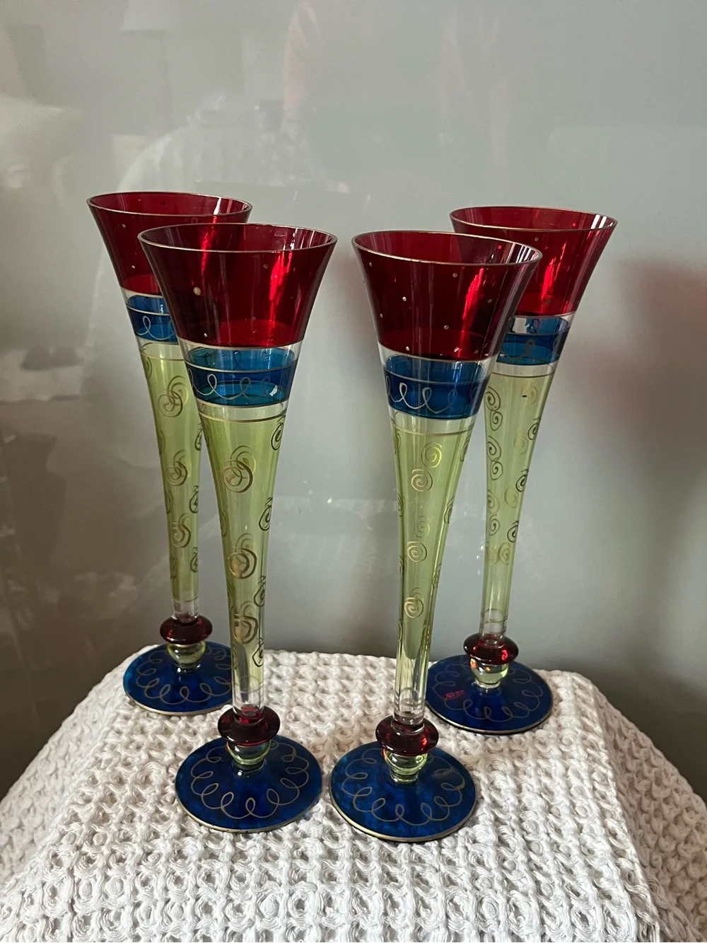 Pier 1 Imports Vintage Set of 4 Hand-Painted Tall Fluted Glasses #224